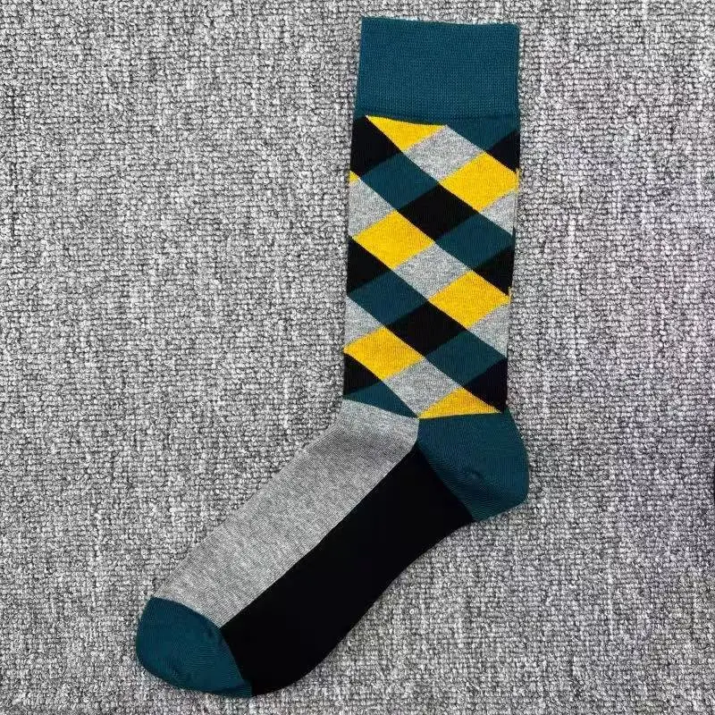 Happysocks Socks Men's Diamond-Shaped Geometric Colorful Mid-Calf Socks Moisture-Wicking Cartoon All-Season Trendy Socks