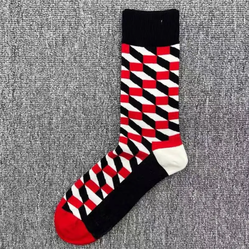 Happysocks Socks Men's Diamond-Shaped Geometric Colorful Mid-Calf Socks Moisture-Wicking Cartoon All-Season Trendy Socks