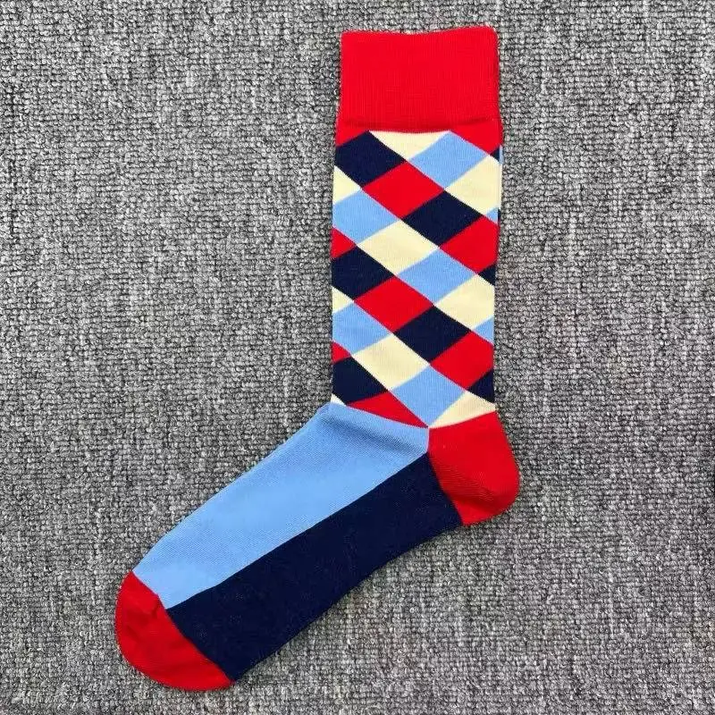 Happysocks Socks Men's Diamond-Shaped Geometric Colorful Mid-Calf Socks Moisture-Wicking Cartoon All-Season Trendy Socks