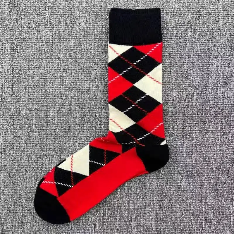 Happysocks Socks Men's Diamond-Shaped Geometric Colorful Mid-Calf Socks Moisture-Wicking Cartoon All-Season Trendy Socks