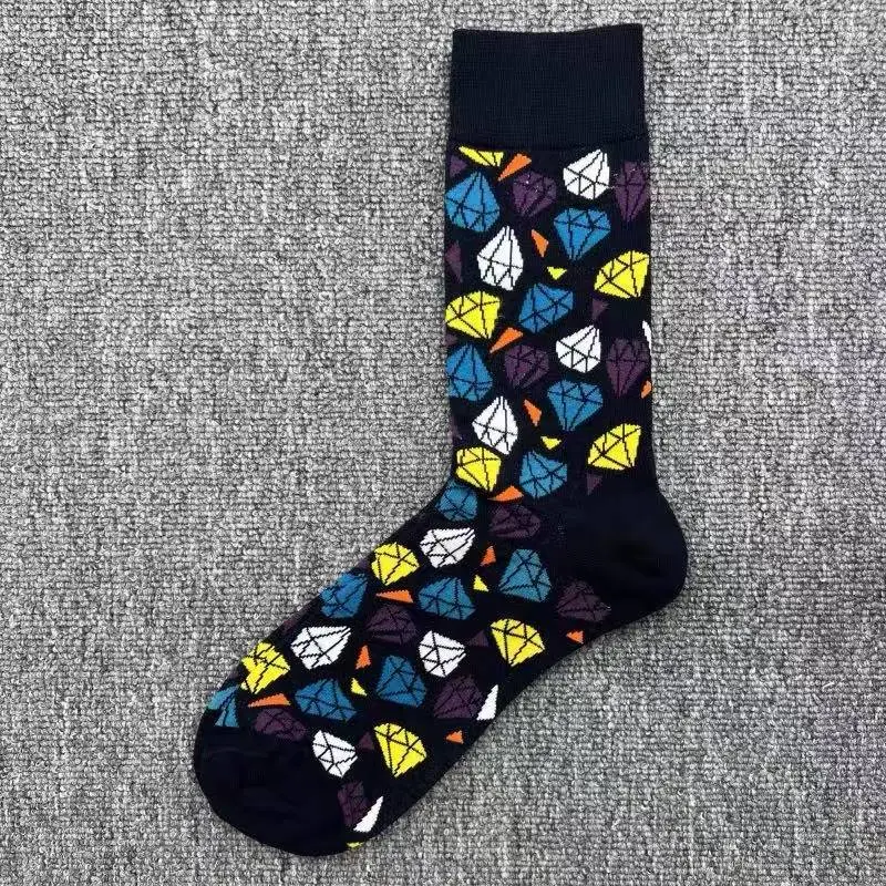 Happysocks Socks Men's Diamond-Shaped Geometric Colorful Mid-Calf Socks Moisture-Wicking Cartoon All-Season Trendy Socks