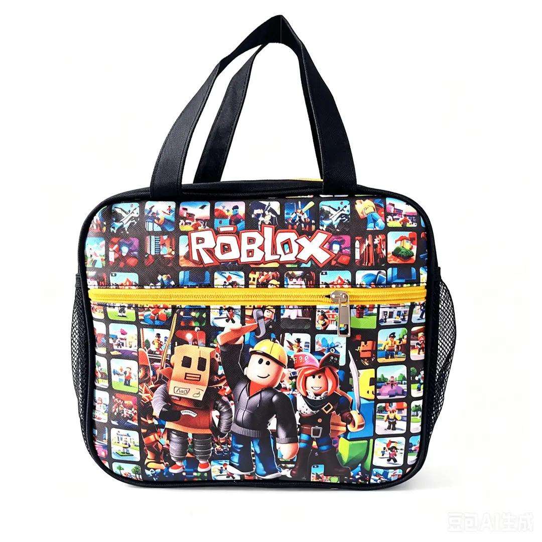 Special Lunch Box Bag for Primary School Students, Large Capacity Portable Lunch Bag, Minecraft Cartoon Insulated Meal Bag, Roblox