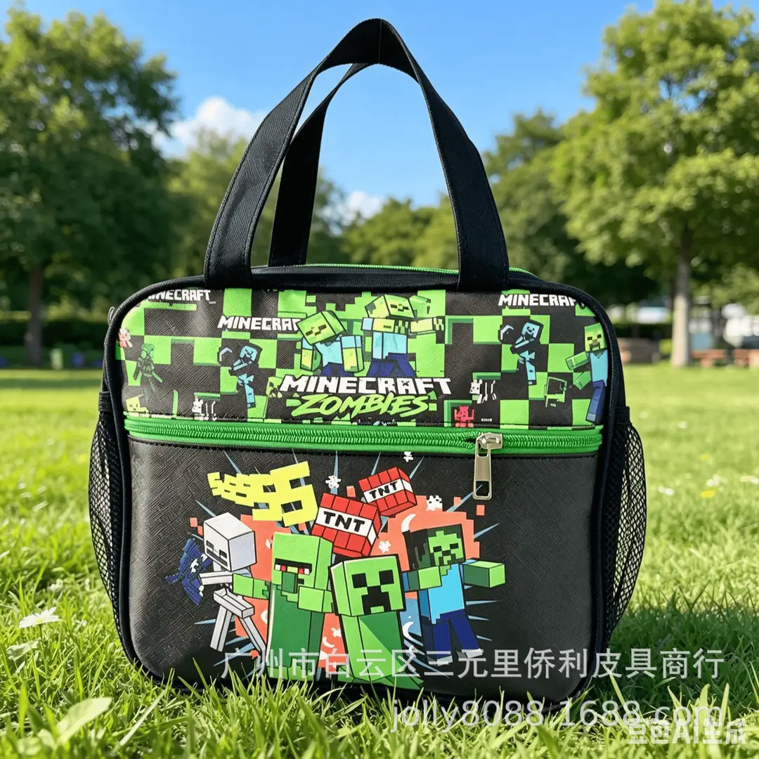 Special Lunch Box Bag for Primary School Students, Large Capacity Portable Lunch Bag, Minecraft Cartoon Insulated Meal Bag, Roblox