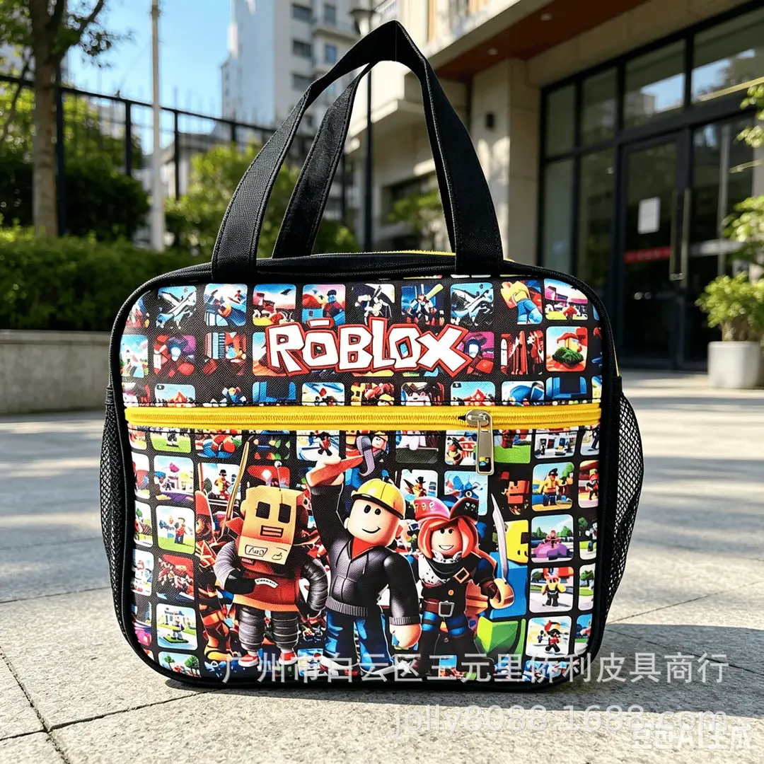 Special Lunch Box Bag for Primary School Students, Large Capacity Portable Lunch Bag, Minecraft Cartoon Insulated Meal Bag, Roblox