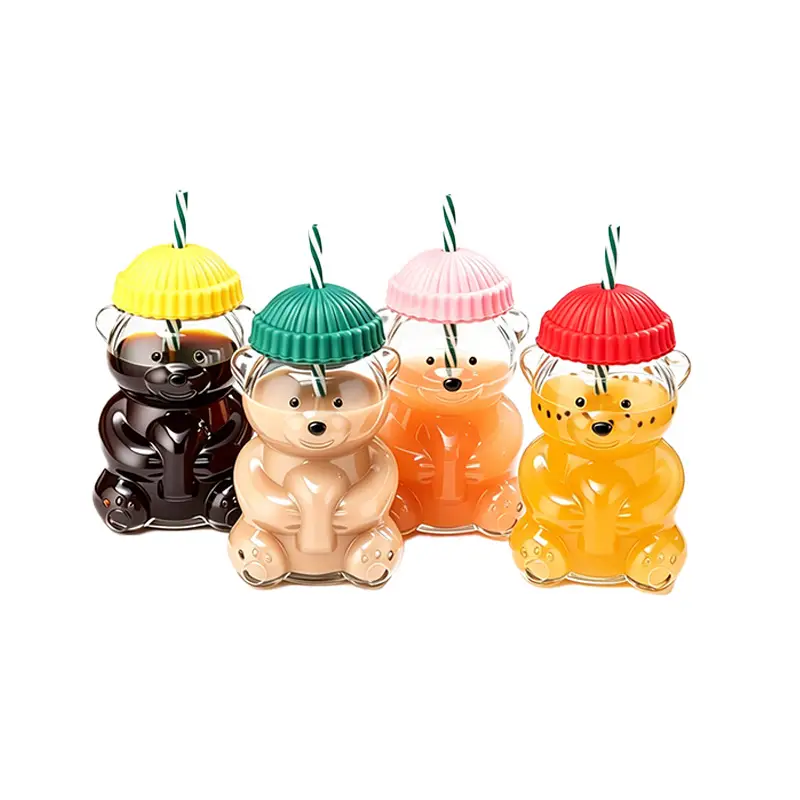 Cross-Border Supply of Christmas Bear Glass Cups, Cute and Aesthetically Pleasing Water Cups, Wholesale Cartoon Drink Straw Cups Factory
