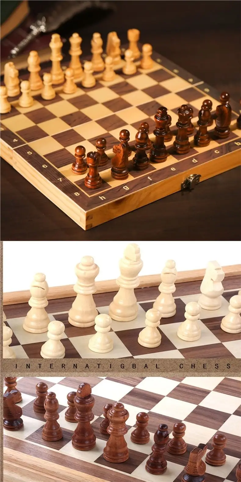 Chess Set Made of High-Quality Solid Wood, Foldable with Magnetic Attraction, Suitable for Beginners, Children, and Schools, Portable and Includes Go — feature 2