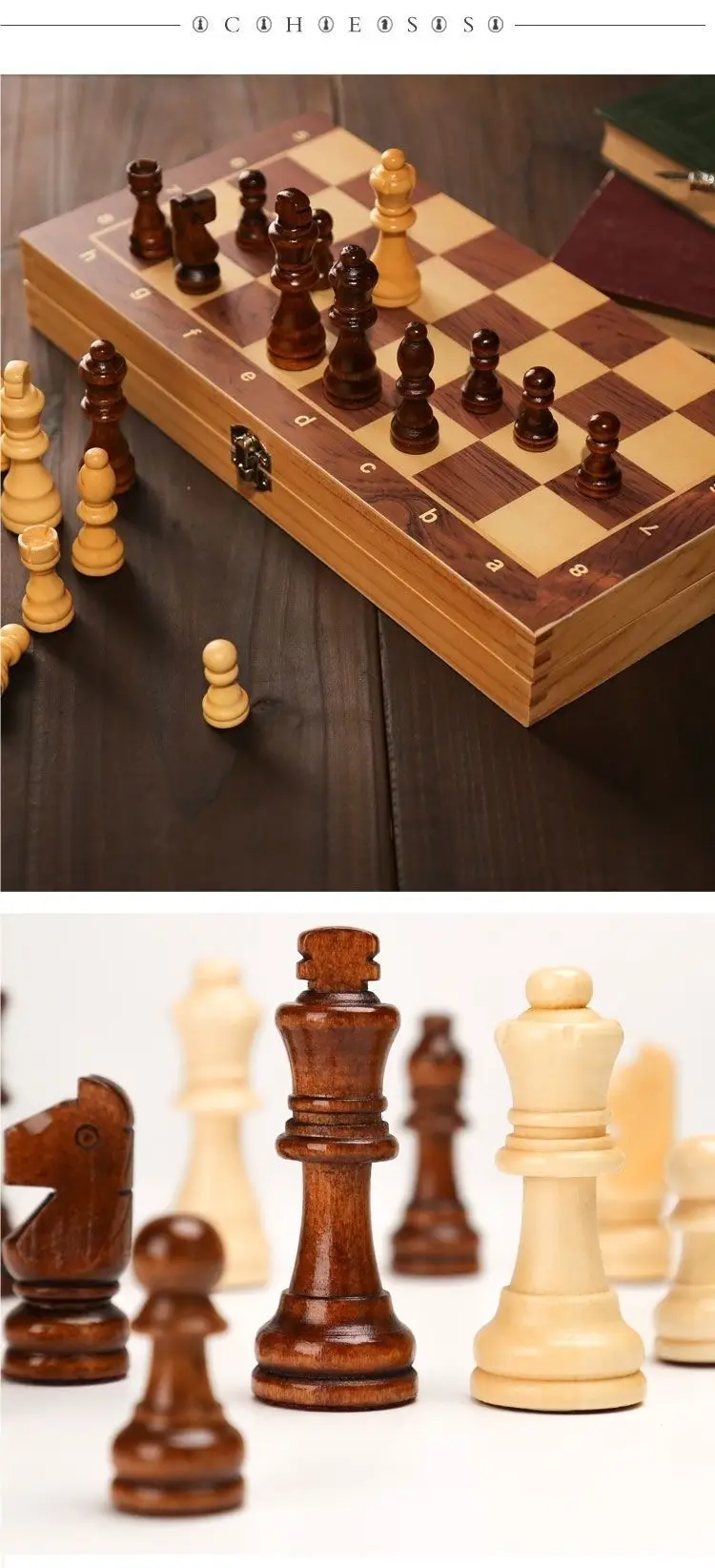 Chess Set Made of High-Quality Solid Wood, Foldable with Magnetic Attraction, Suitable for Beginners, Children, and Schools, Portable and Includes Go — feature 3