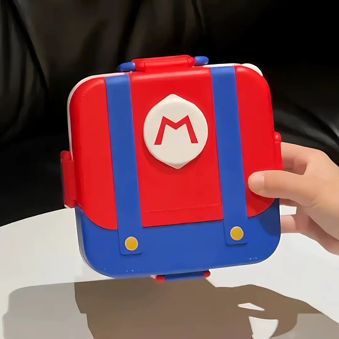 Mario Small School Bag Lunch Box 304 Stainless Steel Lunch Box Creative Cartoon Lunch Box for Students and Office Workers with Compartments