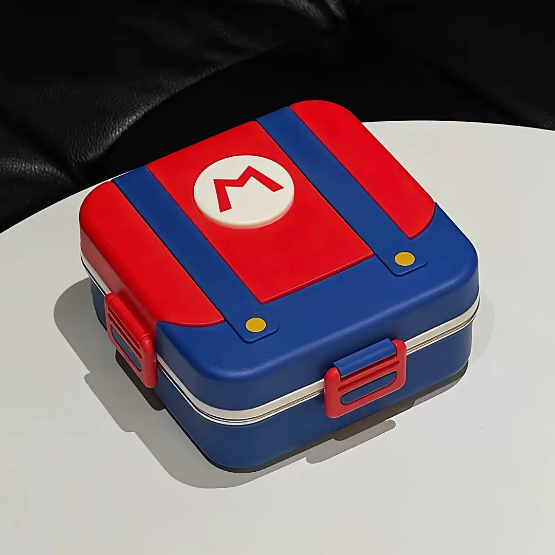 Mario Small School Bag Lunch Box 304 Stainless Steel Lunch Box Creative Cartoon Lunch Box for Students and Office Workers with Compartments