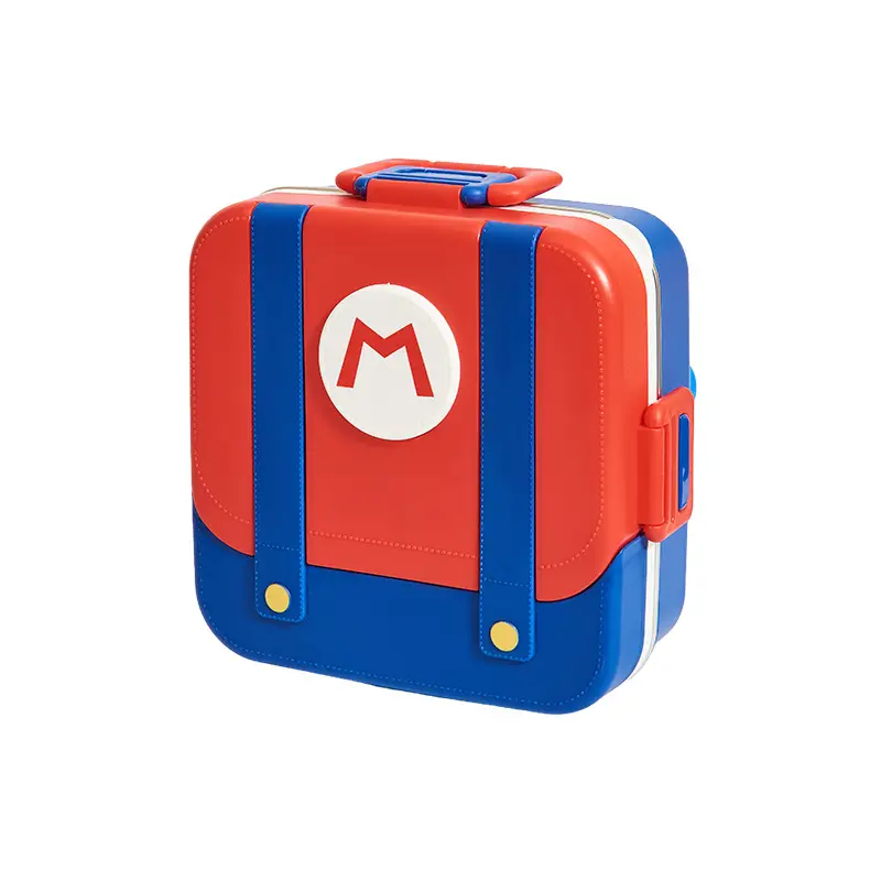 Mario Small School Bag Lunch Box 304 Stainless Steel Lunch Box Creative Cartoon Lunch Box for Students and Office Workers with Compartments