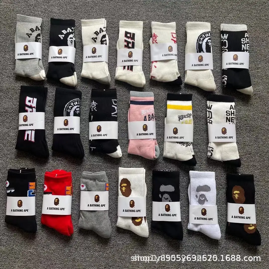 Japanese-Style Ape Head Socks Bape Unisex Sports Training Trendy Socks with Towel Bottoms Colorful Couple Socks Wholesale