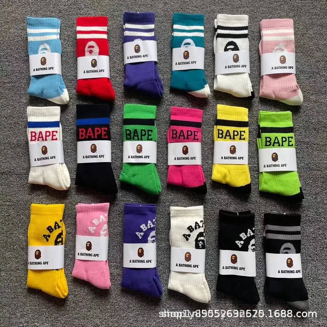 Japanese-Style Ape Head Socks Bape Unisex Sports Training Trendy Socks with Towel Bottoms Colorful Couple Socks Wholesale