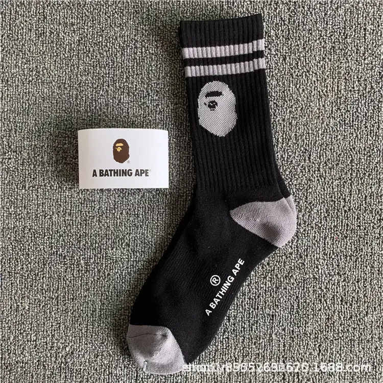 Japanese-Style Ape Head Socks Bape Unisex Sports Training Trendy Socks with Towel Bottoms Colorful Couple Socks Wholesale