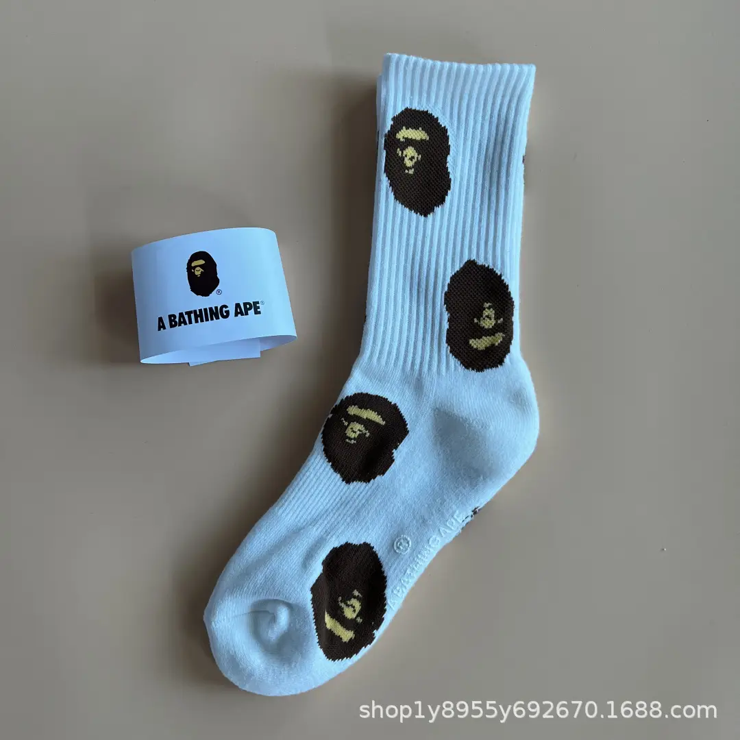 Japanese-Style Ape Head Socks Bape Unisex Sports Training Trendy Socks with Towel Bottoms Colorful Couple Socks Wholesale
