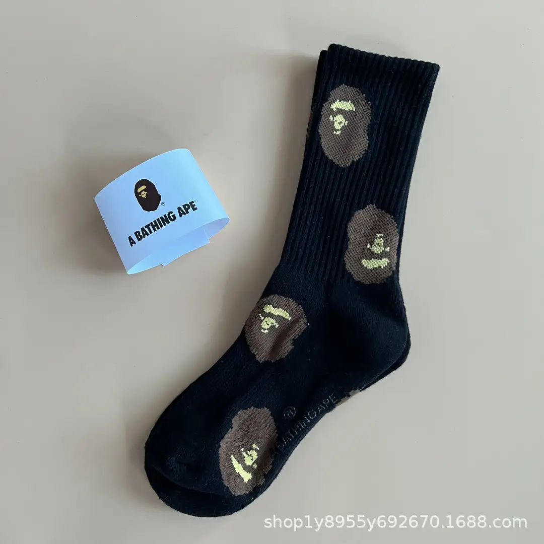 Japanese-Style Ape Head Socks Bape Unisex Sports Training Trendy Socks with Towel Bottoms Colorful Couple Socks Wholesale