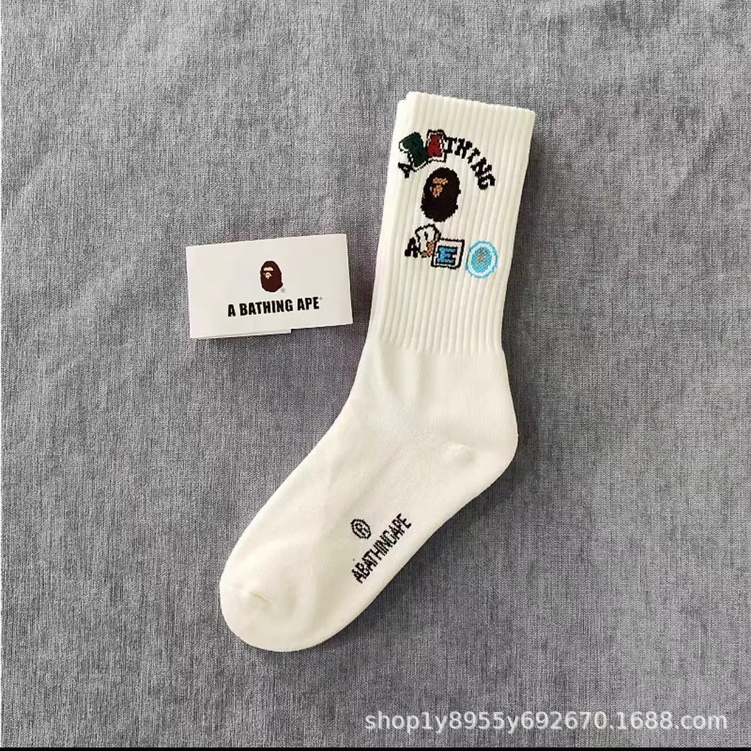 Japanese-Style Ape Head Socks Bape Unisex Sports Training Trendy Socks with Towel Bottoms Colorful Couple Socks Wholesale