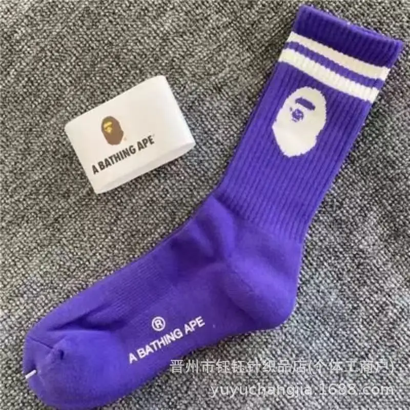 Japanese-Style Ape Head Socks Bape Unisex Sports Training Trendy Socks with Towel Bottoms Colorful Couple Socks Wholesale
