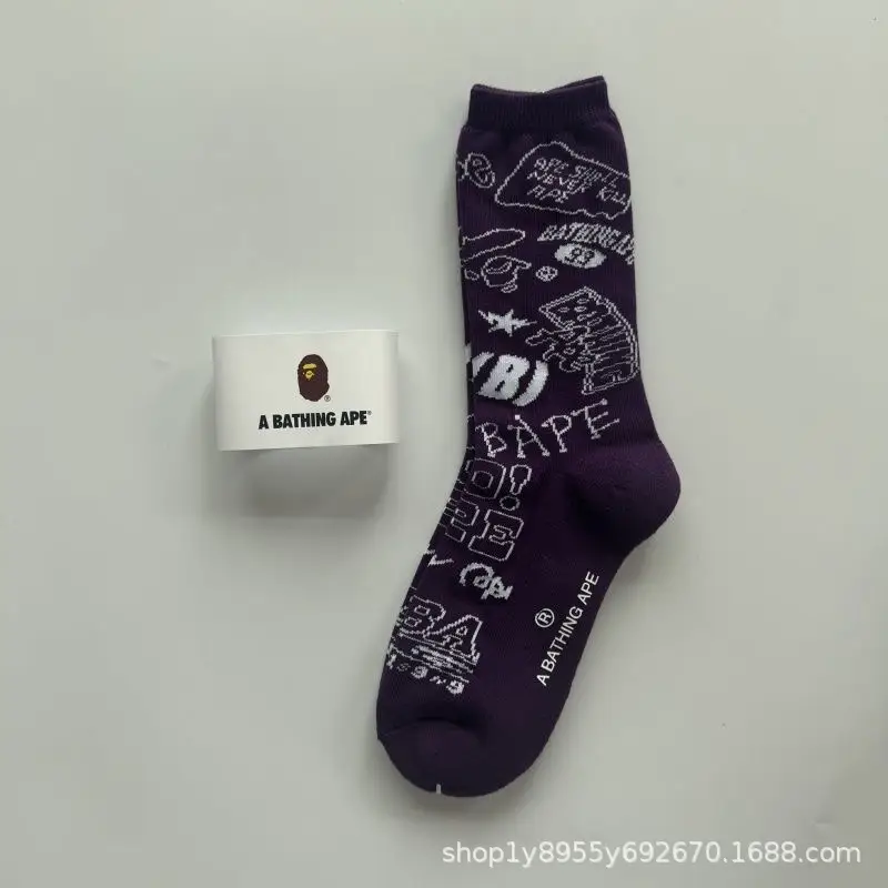 Japanese-Style Ape Head Socks Bape Unisex Sports Training Trendy Socks with Towel Bottoms Colorful Couple Socks Wholesale