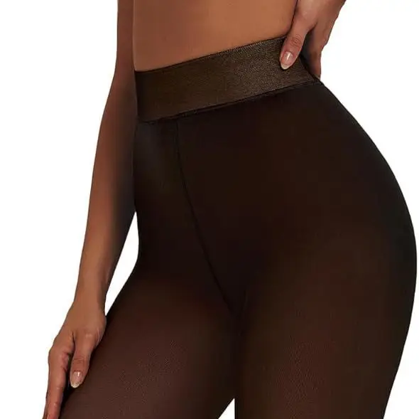 Amazon Cross-Border High-Waisted Tummy Control Faux Sheer Pantyhose Women's Fleece-Lined Faux Translucent Thermal Leggings