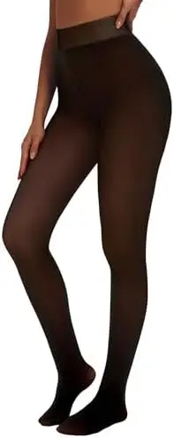 Amazon Cross-Border High-Waisted Tummy Control Faux Sheer Pantyhose Women's Fleece-Lined Faux Translucent Thermal Leggings