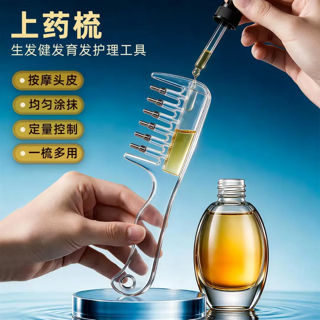 [in Stock] Transparent Liquid Dispensing Comb with Roller Balls, Hair Growth and Care Liquid Comb, Home Use Scalp Massage Comb — feature 2