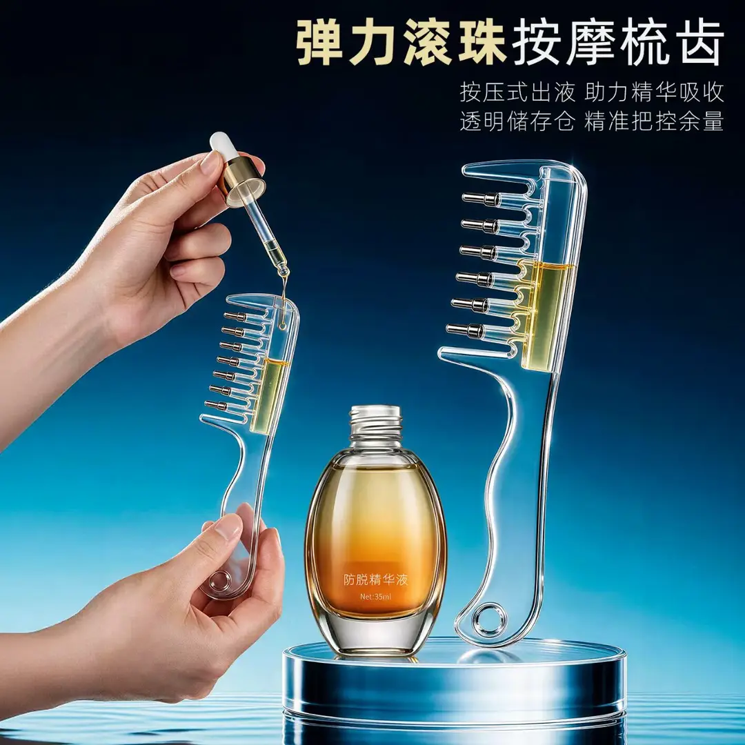 [in Stock] Transparent Liquid Dispensing Comb with Roller Balls, Hair Growth and Care Liquid Comb, Home Use Scalp Massage Comb — feature 20