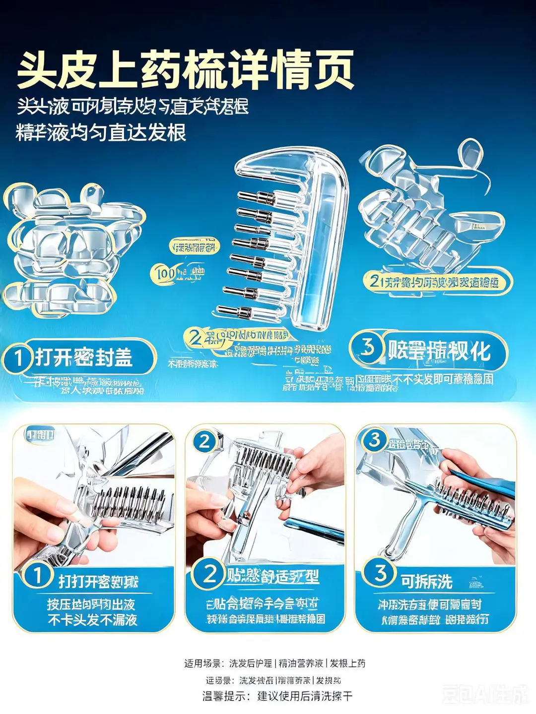 [in Stock] Transparent Liquid Dispensing Comb with Roller Balls, Hair Growth and Care Liquid Comb, Home Use Scalp Massage Comb — feature 5