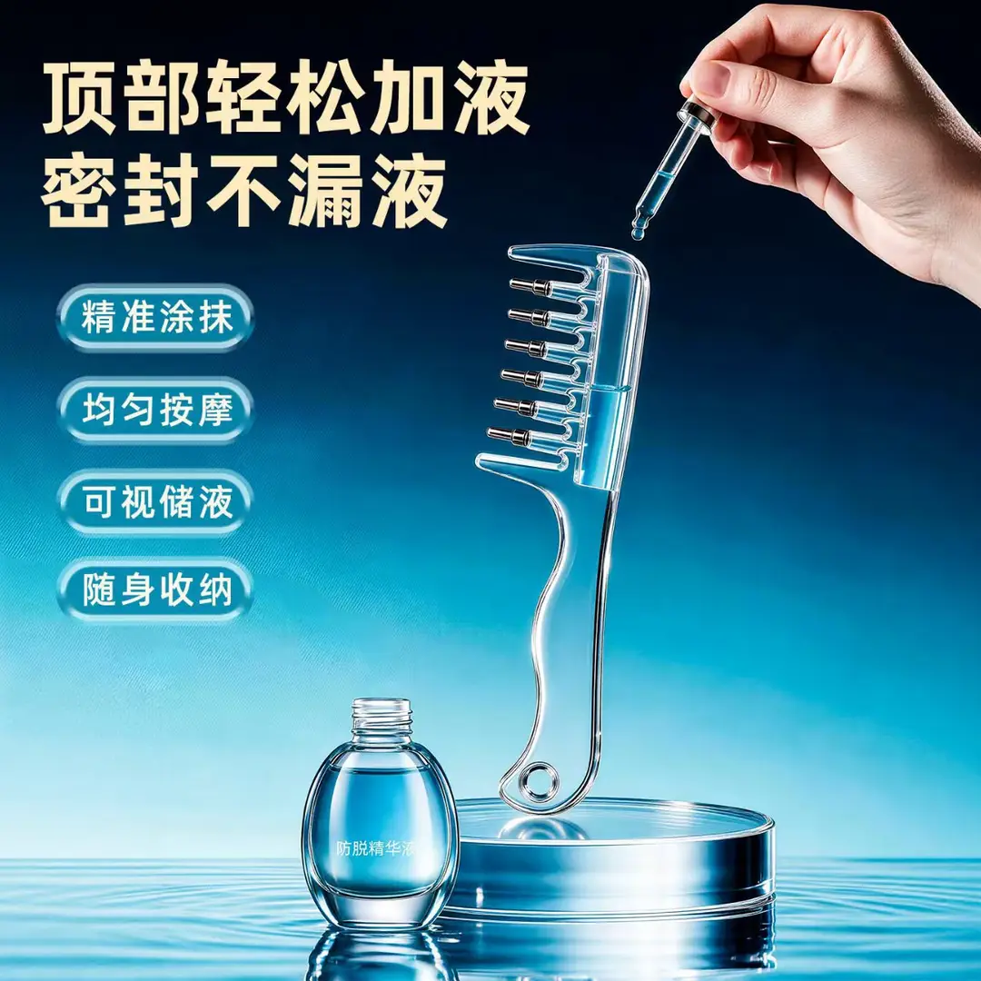 [in Stock] Transparent Liquid Dispensing Comb with Roller Balls, Hair Growth and Care Liquid Comb, Home Use Scalp Massage Comb — feature 6