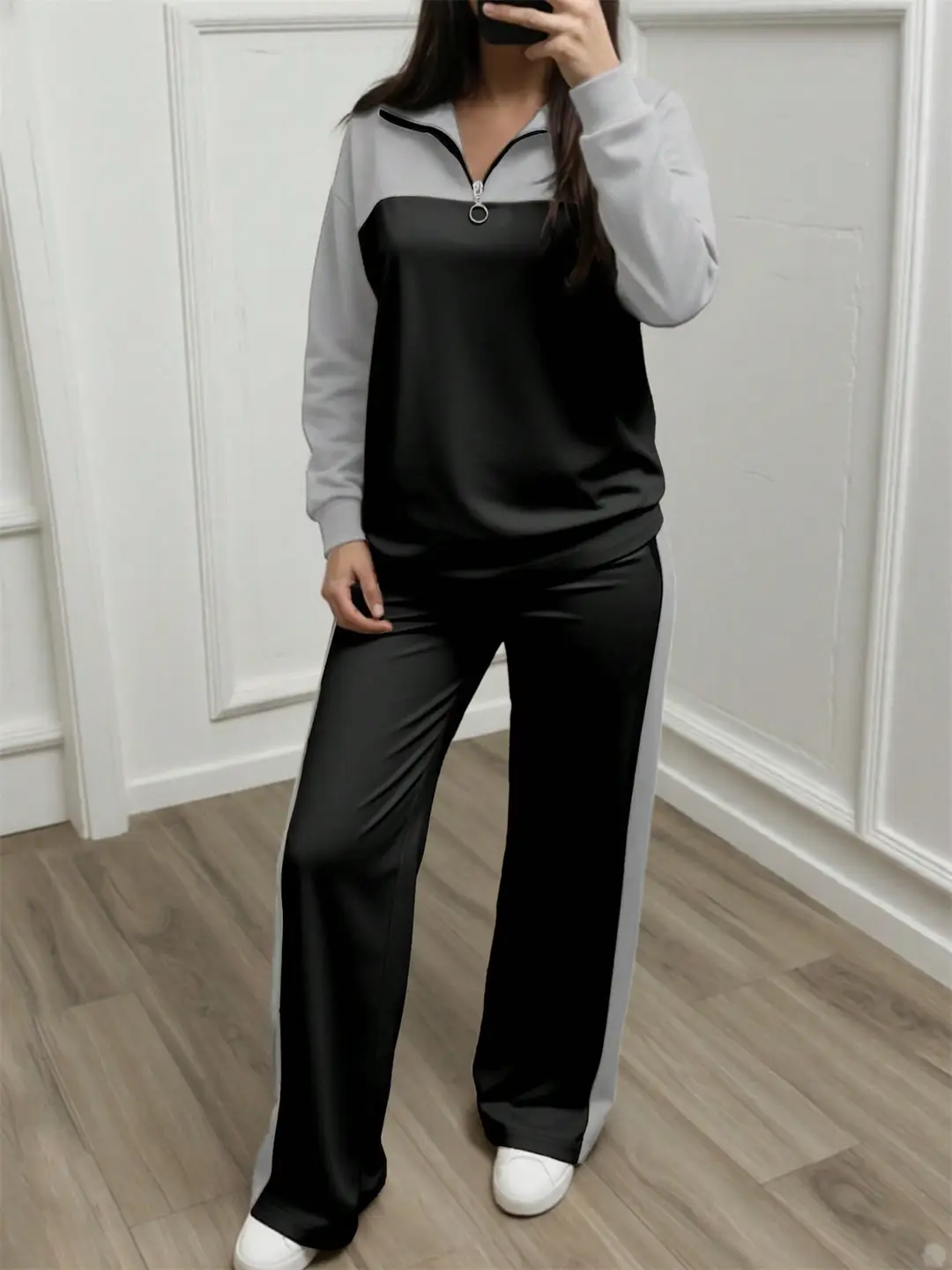 Amazon's best-selling spring and autumn item: simple collared loose top paired with wide-leg pants, women's fashion set — feature 10
