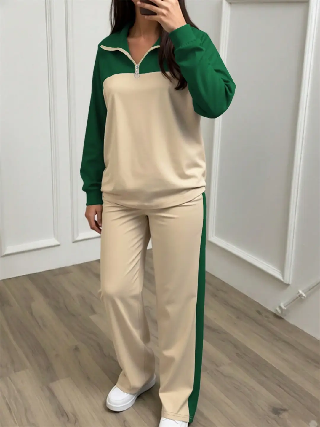Amazon's best-selling spring and autumn item: simple collared loose top paired with wide-leg pants, women's fashion set — feature 15