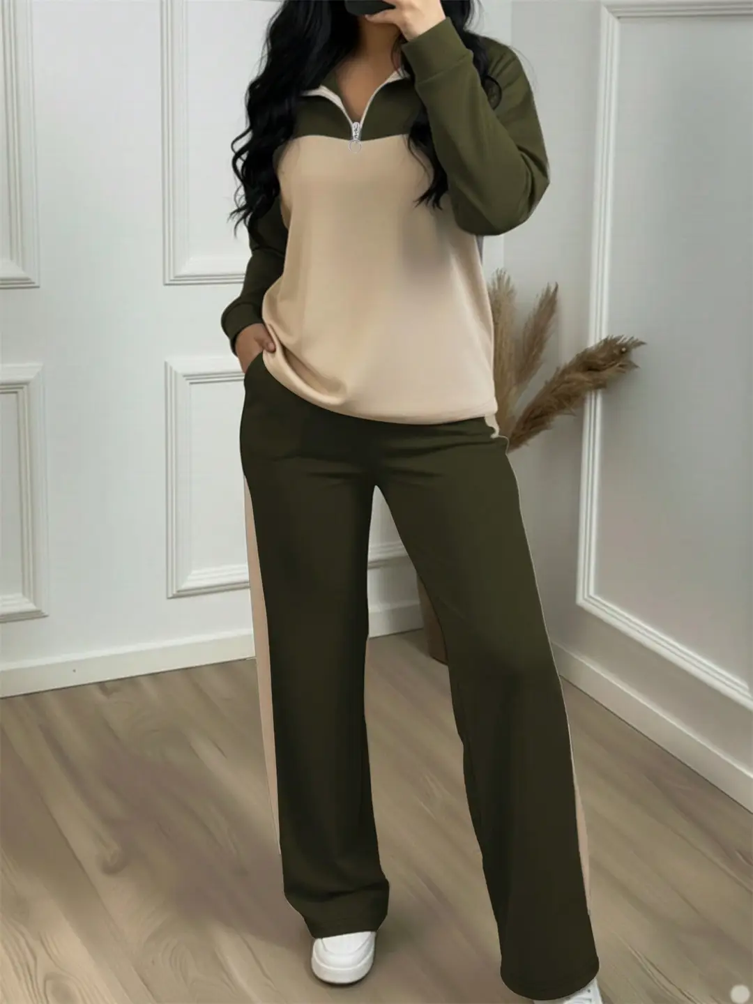 Amazon's best-selling spring and autumn item: simple collared loose top paired with wide-leg pants, women's fashion set — feature 18