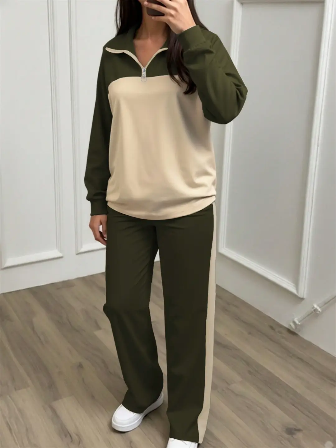 Amazon's best-selling spring and autumn item: simple collared loose top paired with wide-leg pants, women's fashion set — feature 19