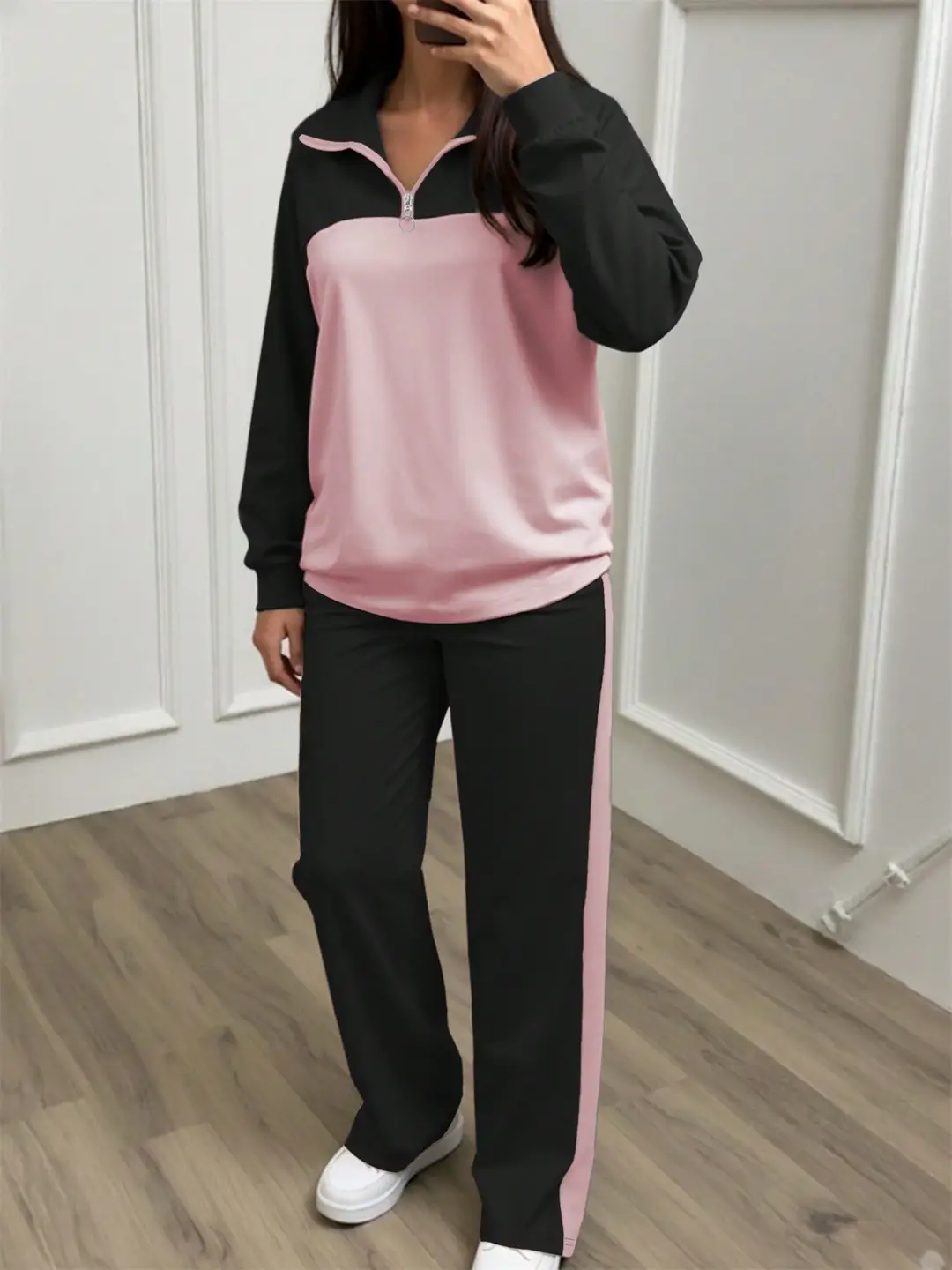 Amazon's best-selling spring and autumn item: simple collared loose top paired with wide-leg pants, women's fashion set — feature 22
