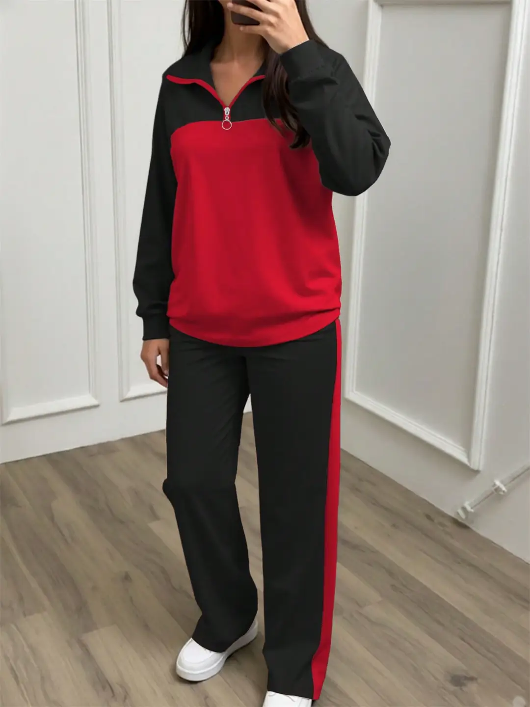 Amazon's best-selling spring and autumn item: simple collared loose top paired with wide-leg pants, women's fashion set — feature 25