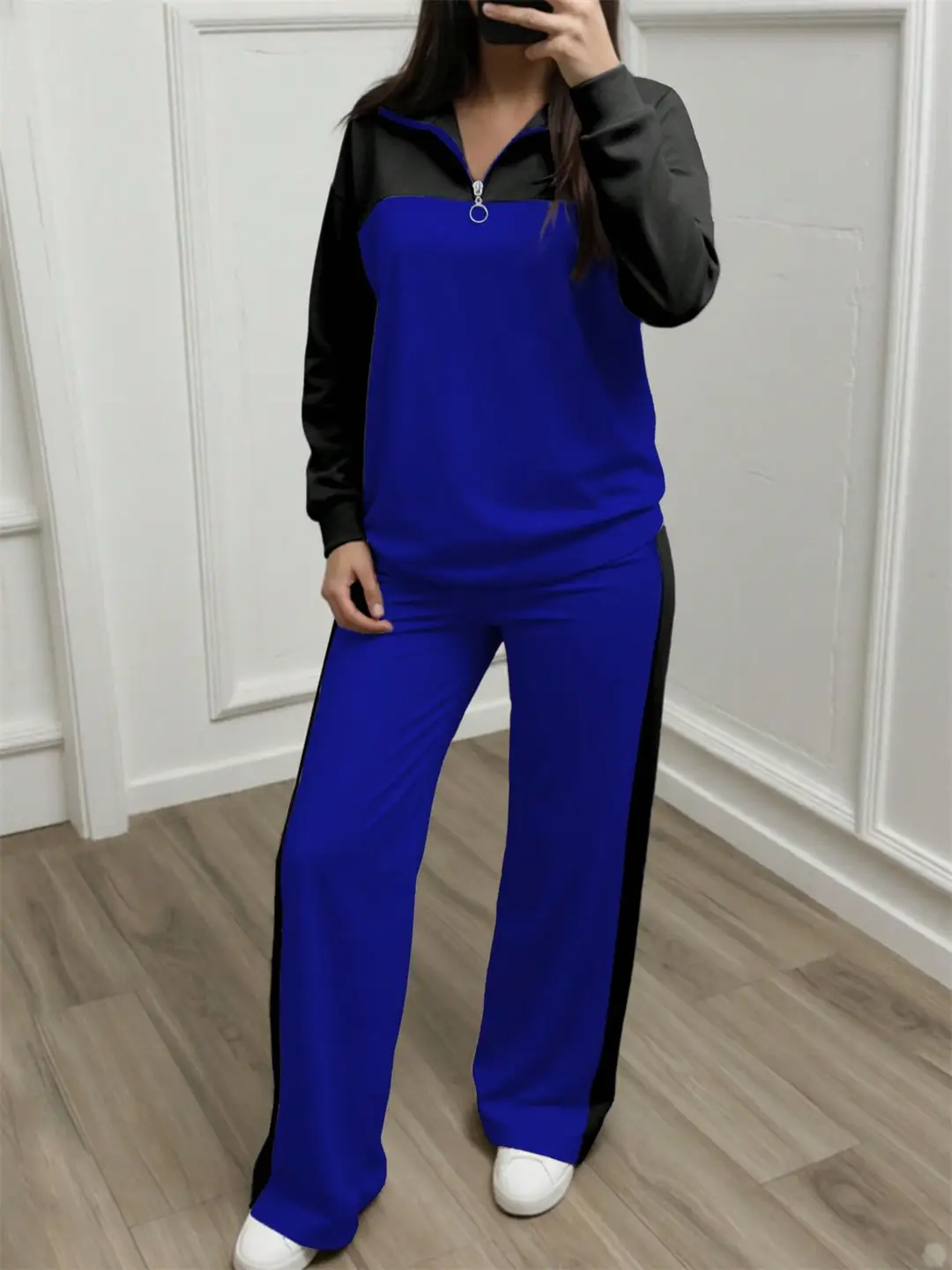 Amazon's best-selling spring and autumn item: simple collared loose top paired with wide-leg pants, women's fashion set — feature 28