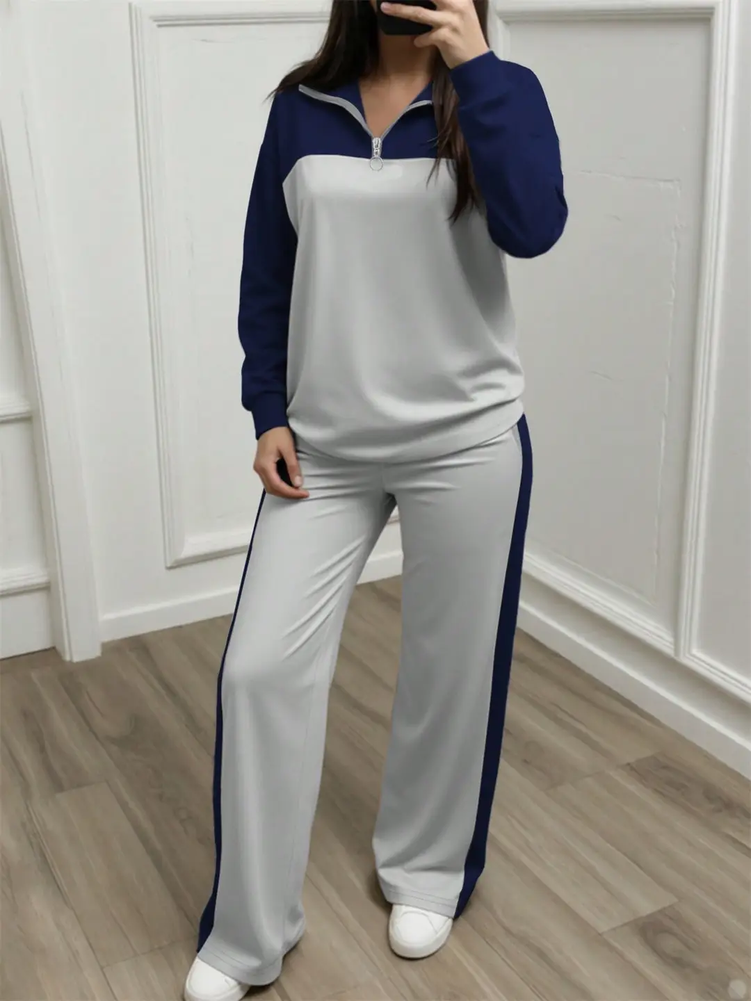 Amazon's best-selling spring and autumn item: simple collared loose top paired with wide-leg pants, women's fashion set — feature 31