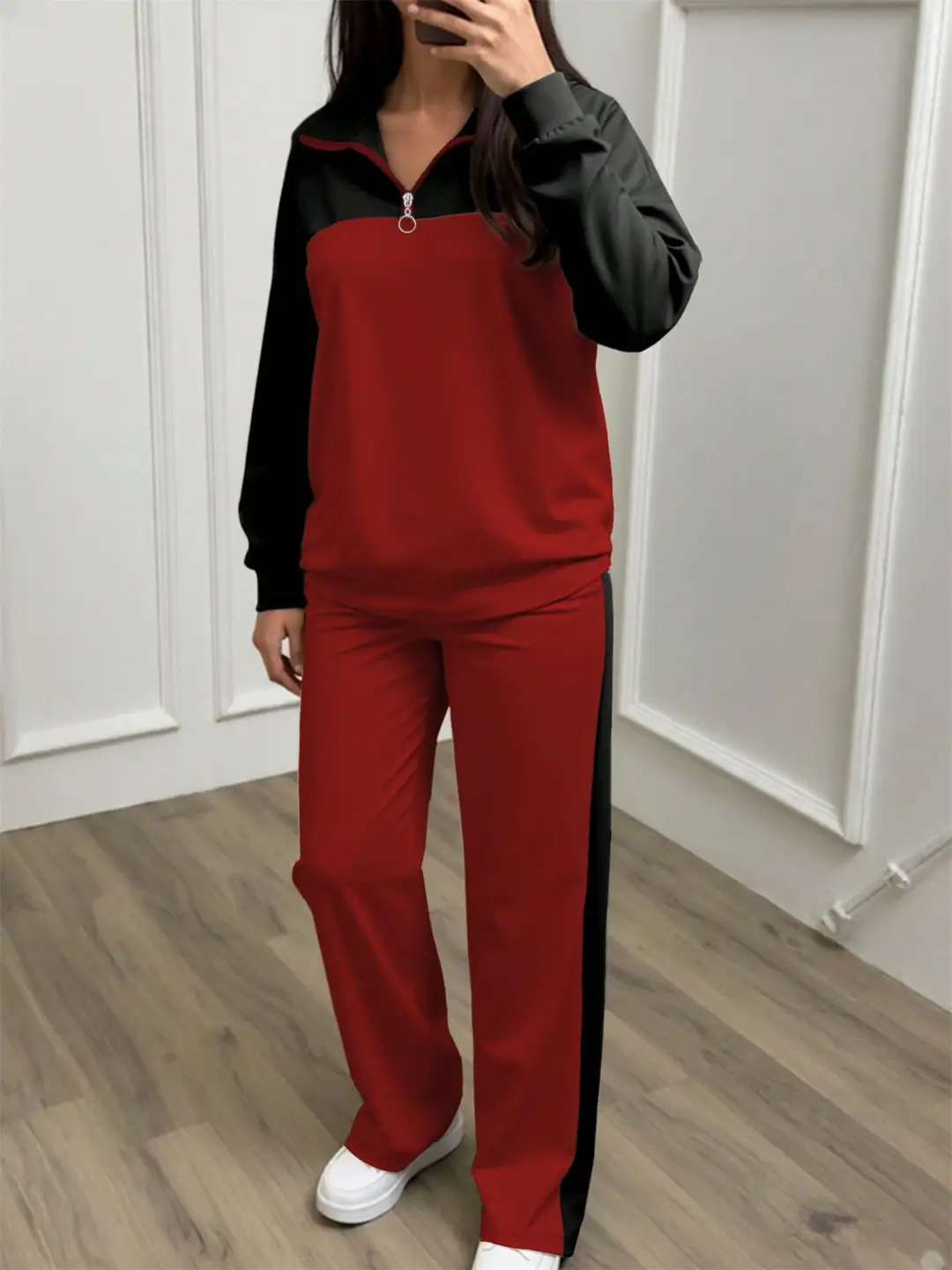 Amazon's best-selling spring and autumn item: simple collared loose top paired with wide-leg pants, women's fashion set — feature 34