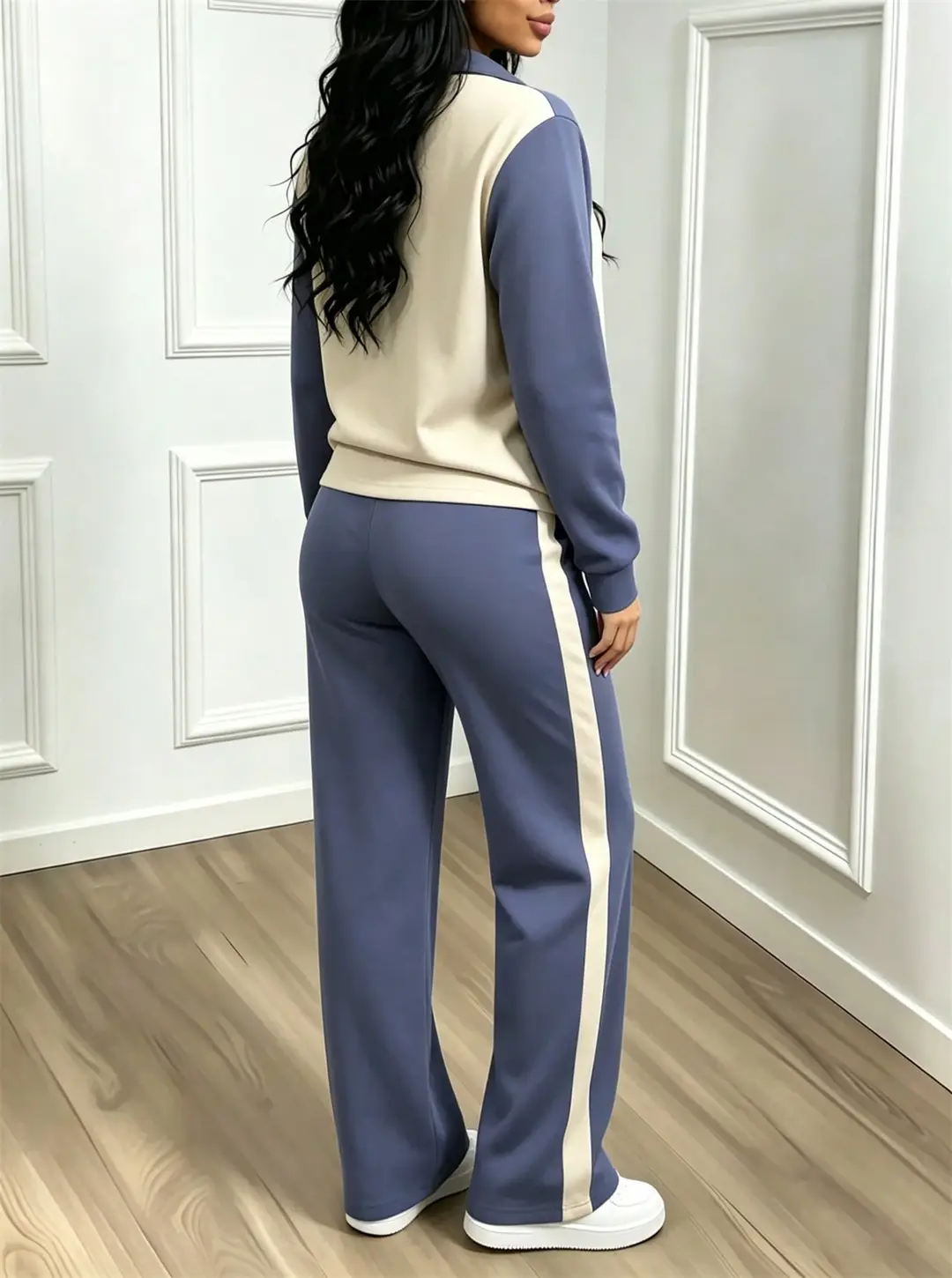 Amazon's best-selling spring and autumn item: simple collared loose top paired with wide-leg pants, women's fashion set — feature 38