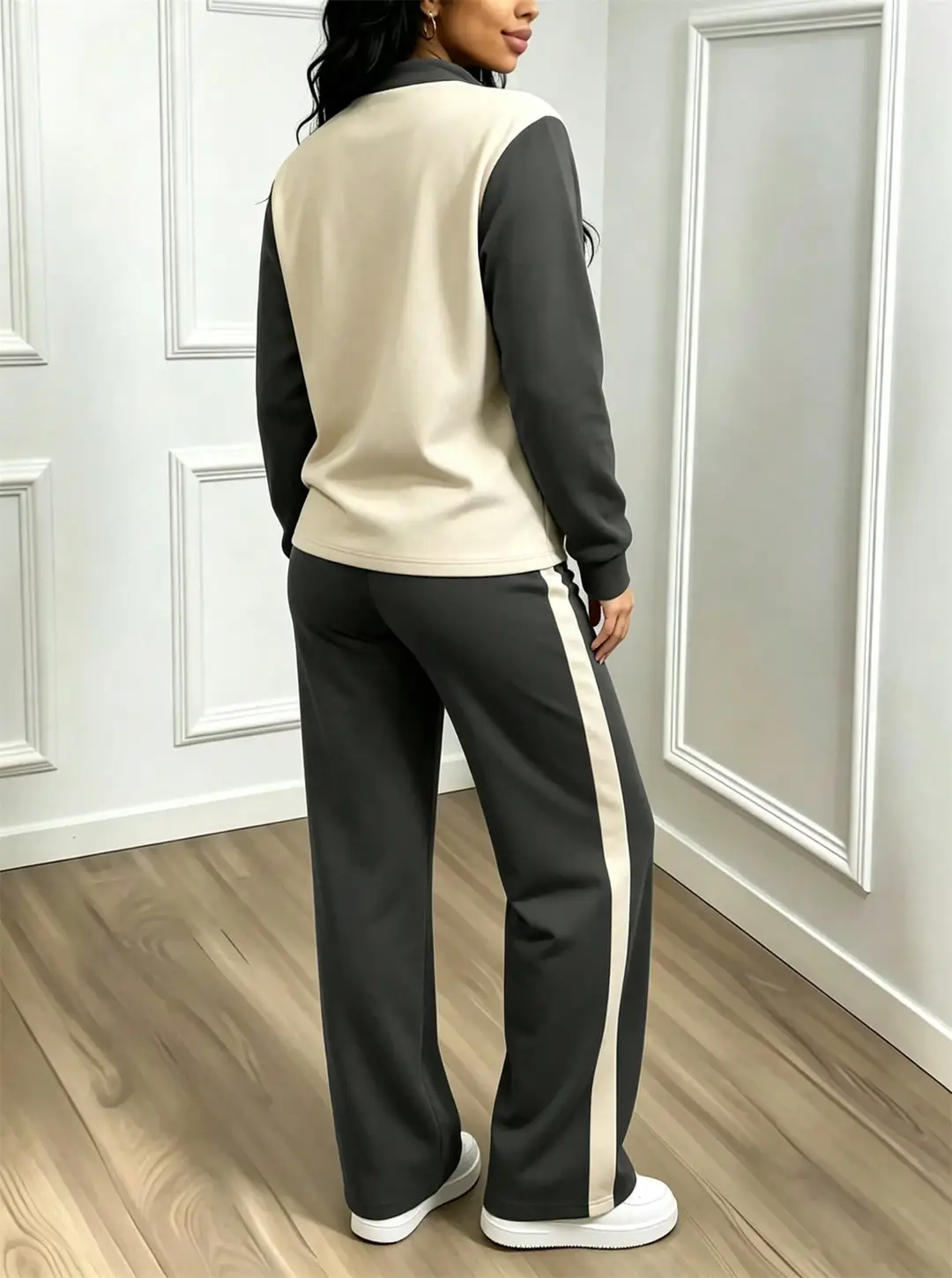 Amazon's best-selling spring and autumn item: simple collared loose top paired with wide-leg pants, women's fashion set — feature 41
