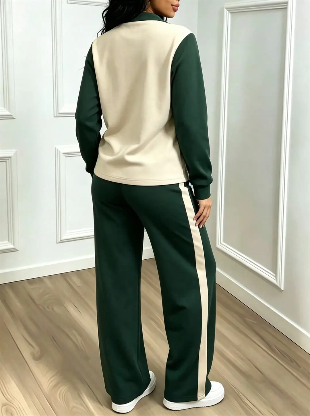 Amazon's best-selling spring and autumn item: simple collared loose top paired with wide-leg pants, women's fashion set — feature 44