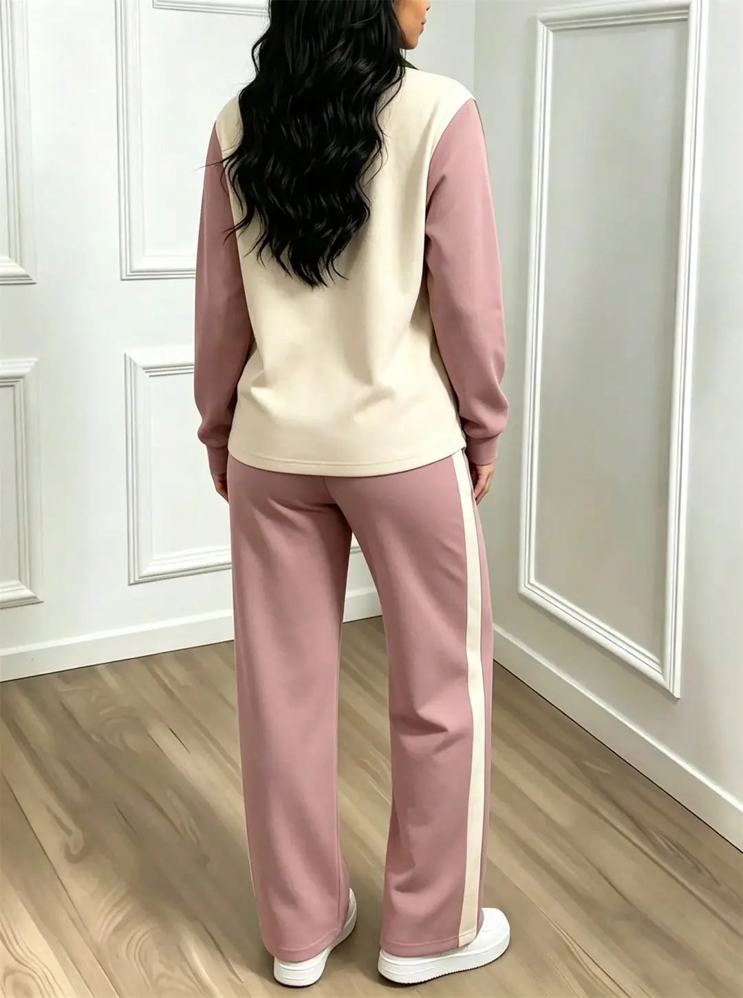 Amazon's best-selling spring and autumn item: simple collared loose top paired with wide-leg pants, women's fashion set — feature 47