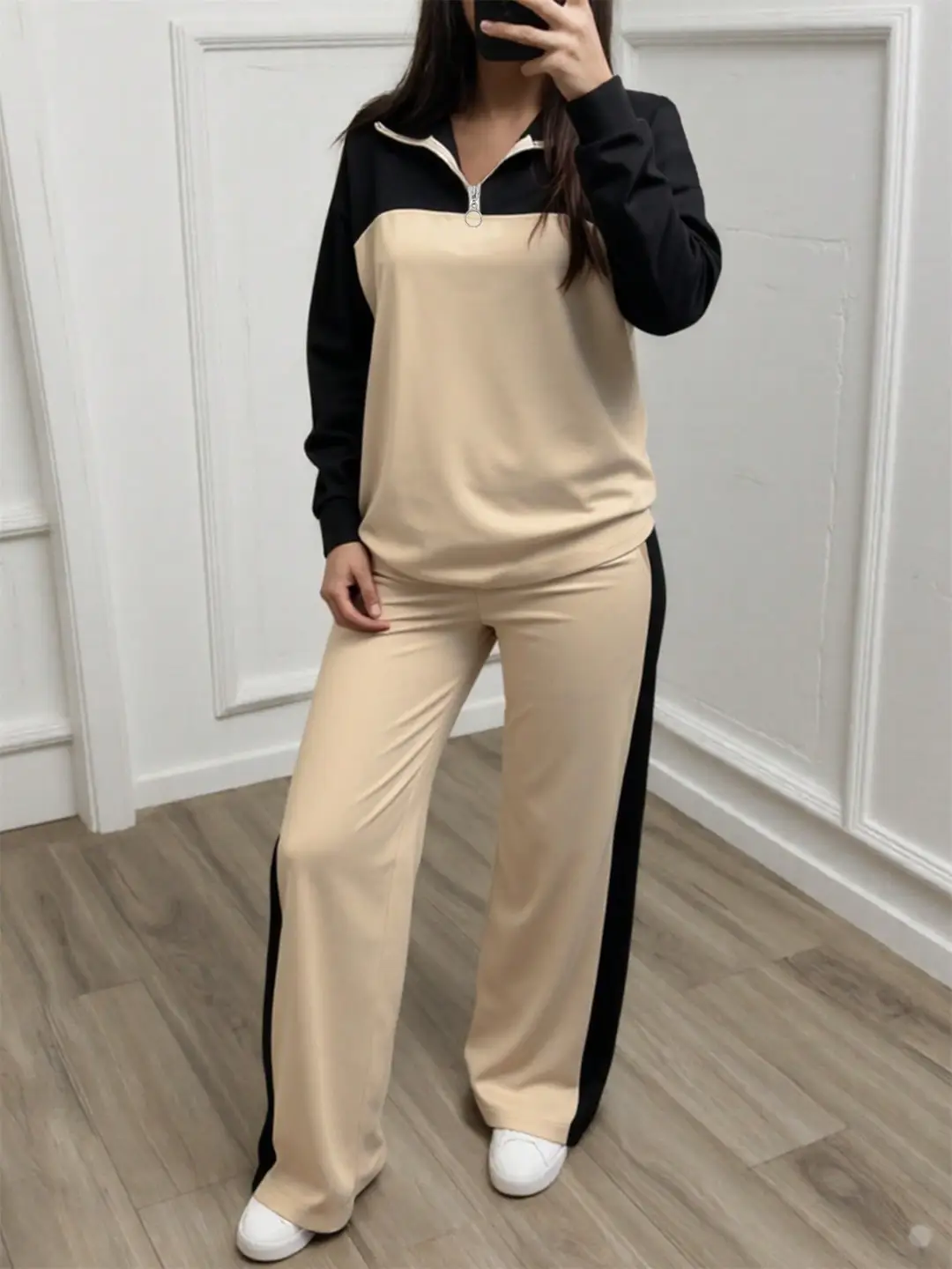 Amazon's best-selling spring and autumn item: simple collared loose top paired with wide-leg pants, women's fashion set — feature 6