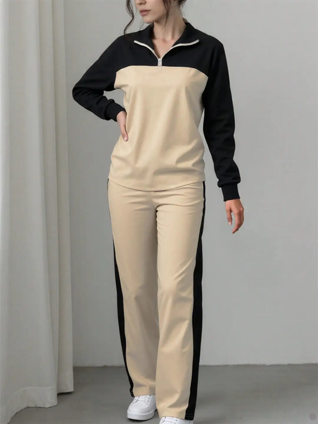 Amazon's best-selling spring and autumn item: simple collared loose top paired with wide-leg pants, women's fashion set — feature 7
