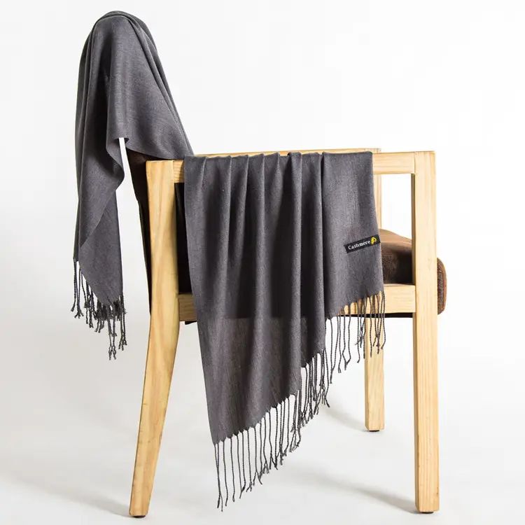 250g Plain Imitation Cashmere Scarf for Women with Tassels, Embroidered Event Gift, Red Annual Meeting Scarf