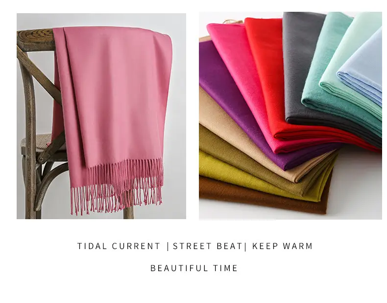 250g Plain Imitation Cashmere Scarf for Women with Tassels, Embroidered Event Gift, Red Annual Meeting Scarf — feature 21