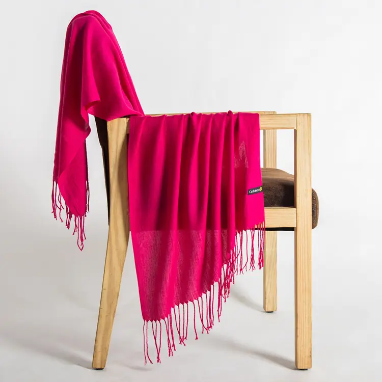 250g Plain Imitation Cashmere Scarf for Women with Tassels, Embroidered Event Gift, Red Annual Meeting Scarf