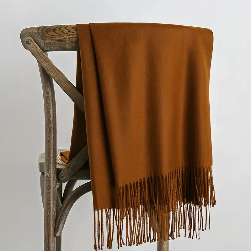 250g Plain Imitation Cashmere Scarf for Women with Tassels, Embroidered Event Gift, Red Annual Meeting Scarf