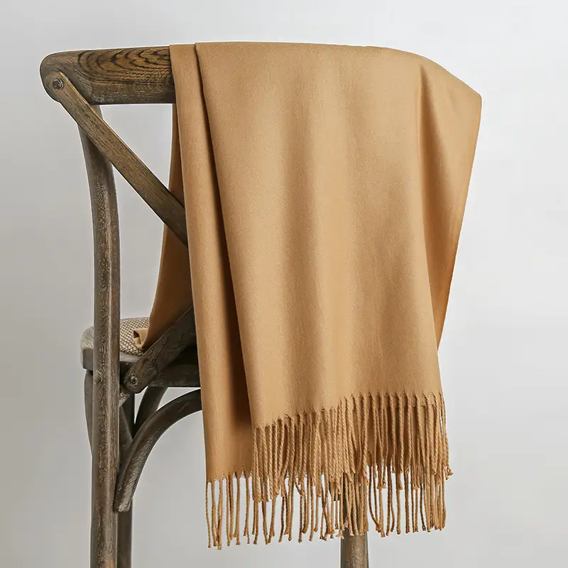250g Plain Imitation Cashmere Scarf for Women with Tassels, Embroidered Event Gift, Red Annual Meeting Scarf