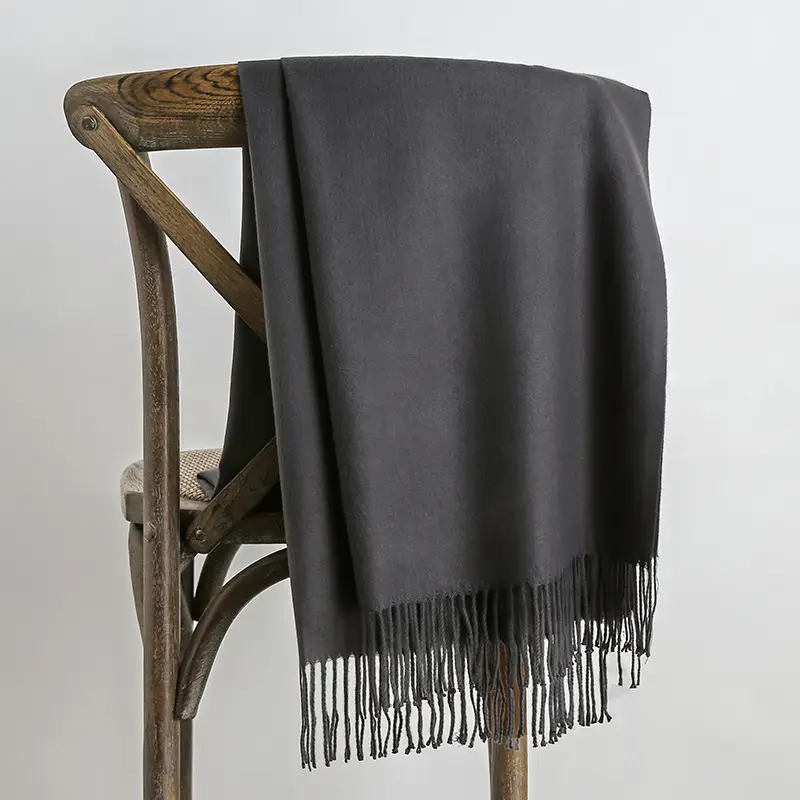 250g Plain Imitation Cashmere Scarf for Women with Tassels, Embroidered Event Gift, Red Annual Meeting Scarf