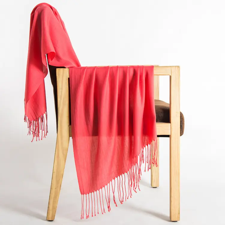 250g Plain Imitation Cashmere Scarf for Women with Tassels, Embroidered Event Gift, Red Annual Meeting Scarf